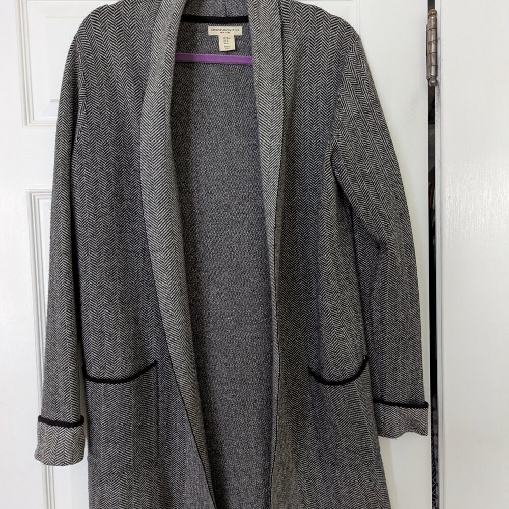 Christian Siriano Cardigan Sweater -   Black and grey Herringbone   Size Medium